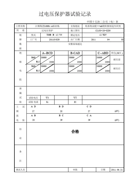 过电压保护器试验记录