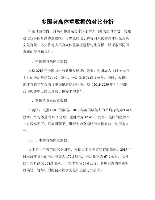 多国身高体重数据的对比分析