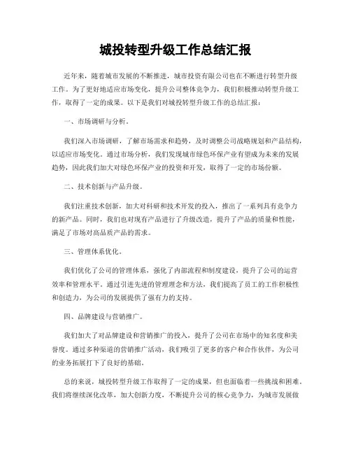 城投转型升级工作总结汇报