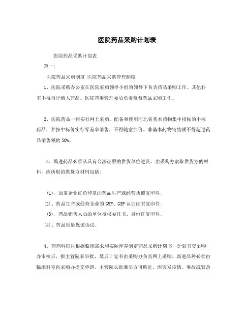 医院药品采购计划表