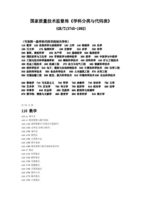 国家质量技术监督局《学科分类与代码表》(GBT13745-1992)