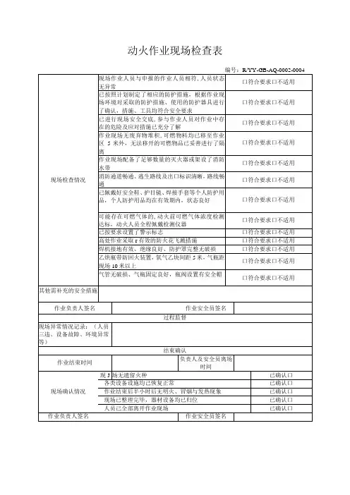 动火作业现场检查表