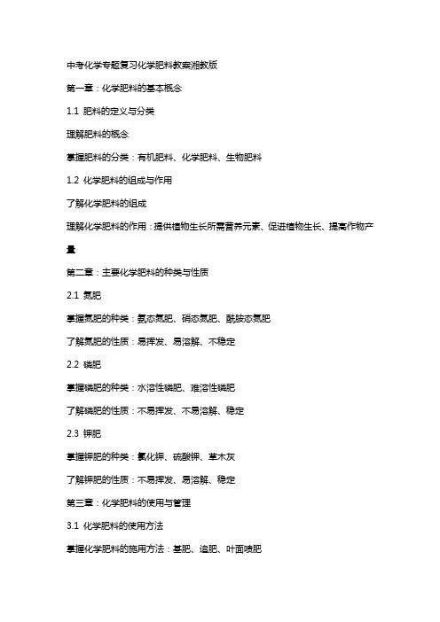 中考化学专题复习化学肥料教案湘教版