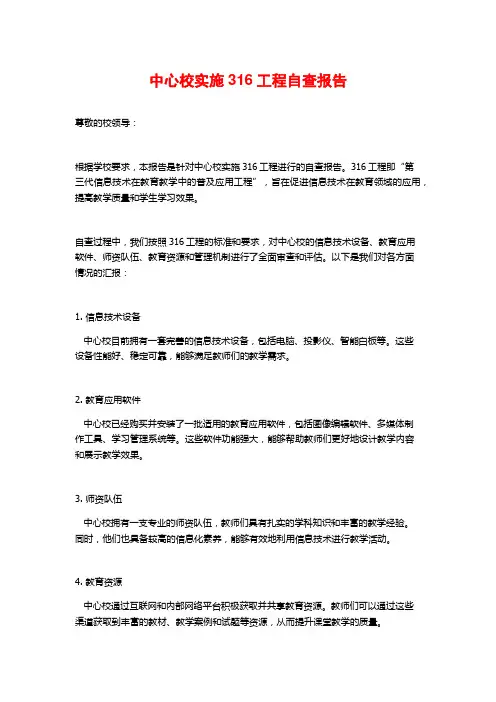 中心校实施316工程自查报告