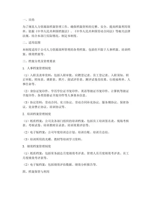 人力资源部档案管理制度法规
