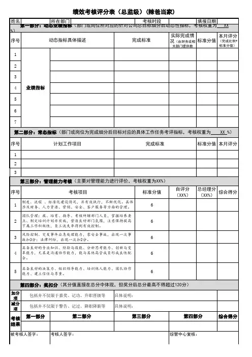 公司业务部门员工绩效考核表范本(通用版)