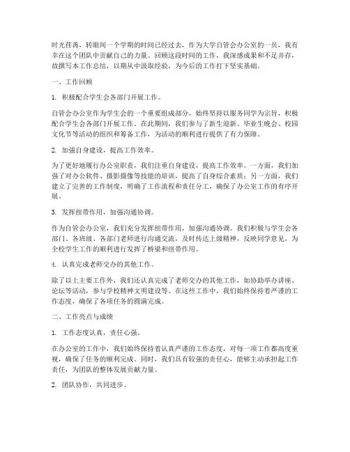 大学自管会办公室个人工作总结