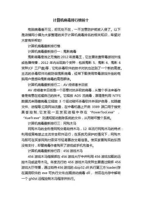 计算机病毒排行榜前十