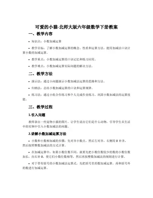 可爱的小猫-北师大版六年级数学下册教案
