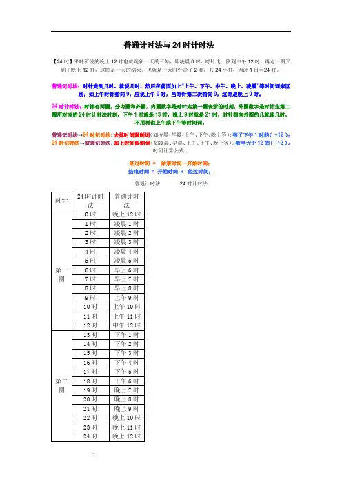 普通计时法与24时计时法