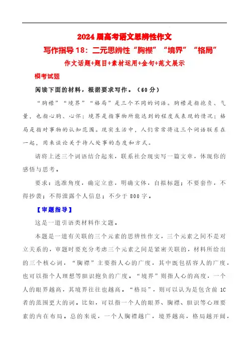 2024届高考语文写作指导《三元思辨性“胸襟”“境界”“格局””》