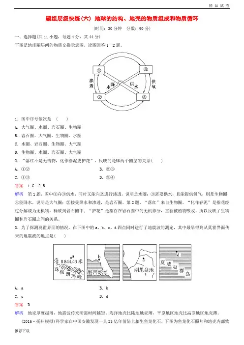 2019高考地理一轮复习 题组层级快练6 地球的结构、地壳的物质组成和物质循环