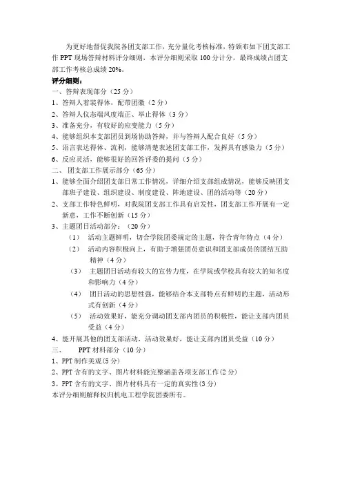 PPT答辩评分细则一