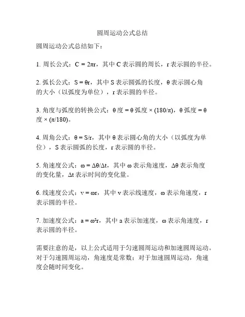 圆周运动公式总结
