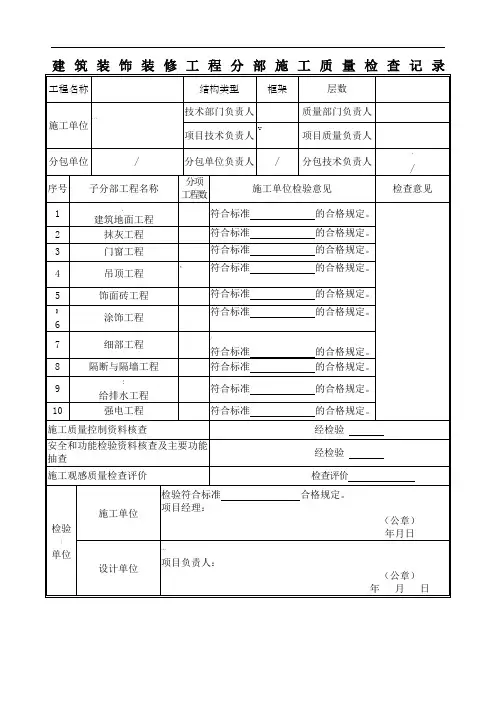 装饰工程验收表格工装