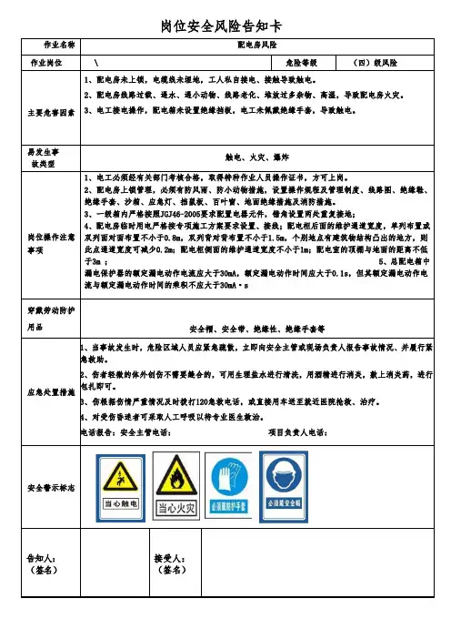 配电房安全风险告知卡
