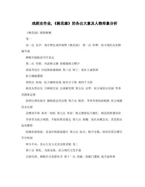 戏剧史作业,《桃花扇》的各出大意及人物形象分析