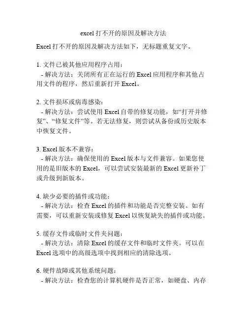 excel打不开的原因及解决方法