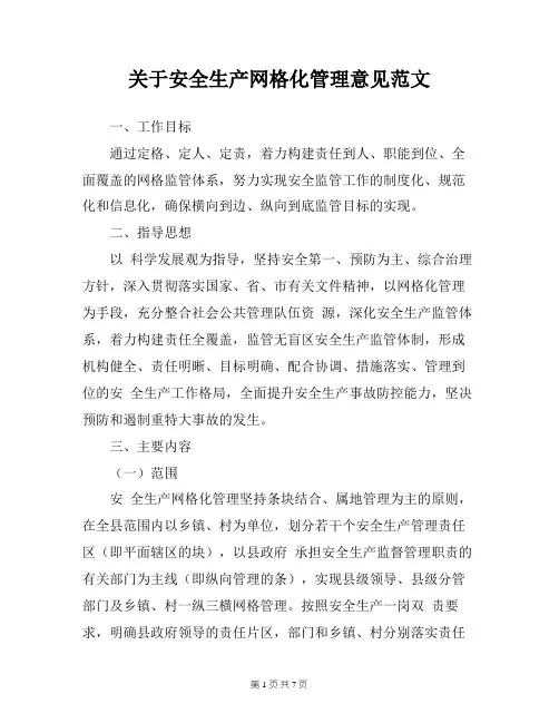 关于安全生产网格化管理意见范文