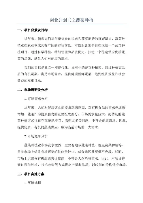 创业计划书之蔬菜种植