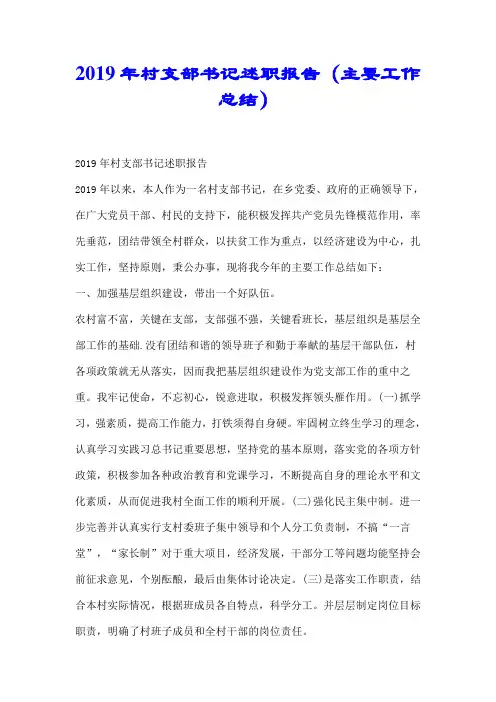 2019年村支部书记述职报告(主要工作总结)