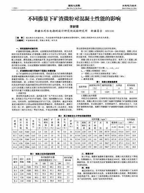 不同掺量下矿渣微粉对混凝土性能的影响