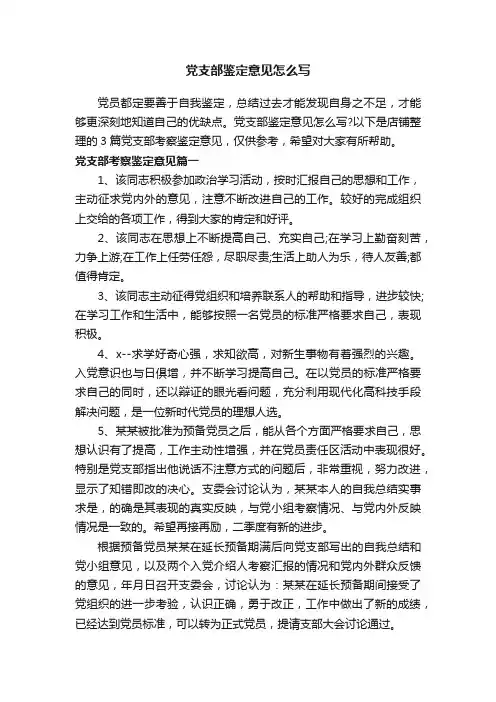党支部鉴定意见怎么写