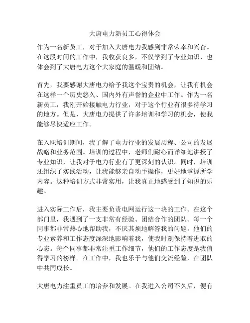 大唐电力新员工心得体会