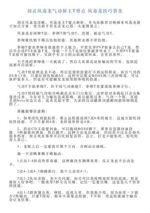 剑灵风毒龙气功师主T要点风毒龙技巧普及