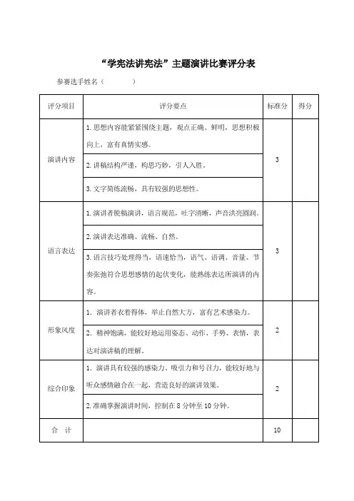 演讲比赛评分表+计分表