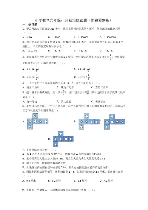 小学数学六年级小升初培优试题(附答案解析)