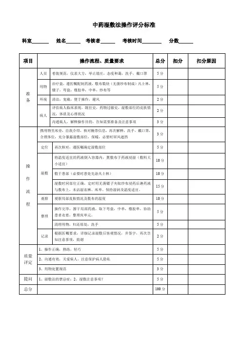 中药湿敷法操作评分标准