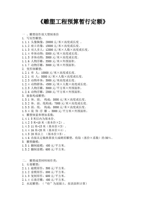 雕塑收费标准