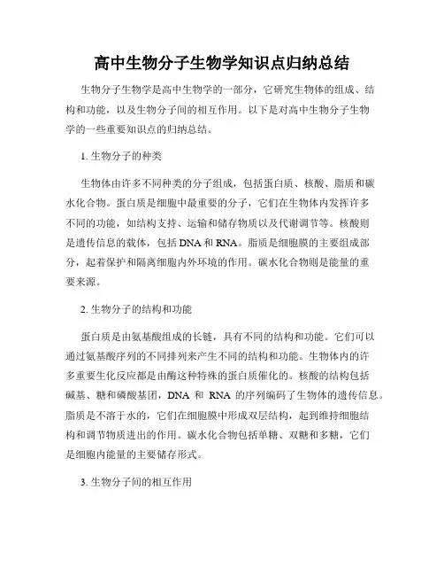 高中生物分子生物学知识点归纳总结