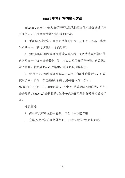 excel中换行符的输入方法