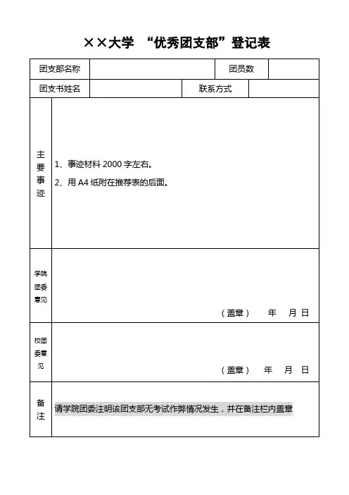 优团、优干、优秀团支部表格
