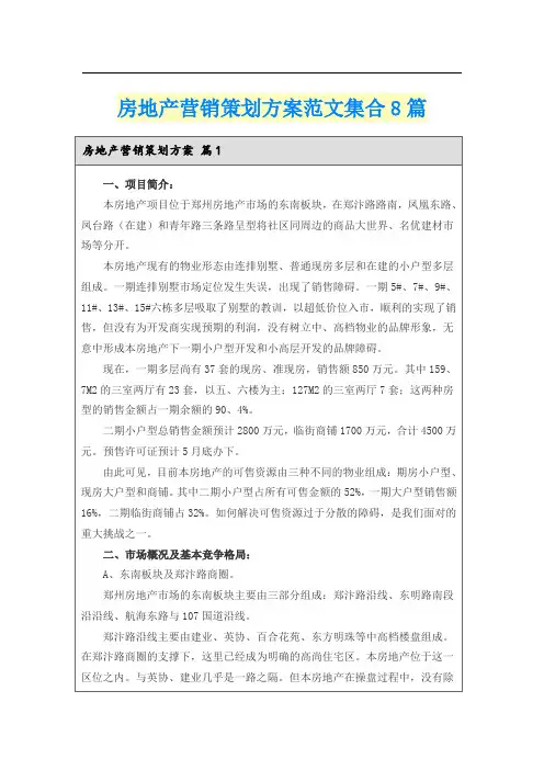 房地产营销策划方案范文集合8篇