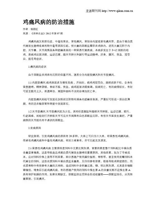 鸡痛风病的防治措施