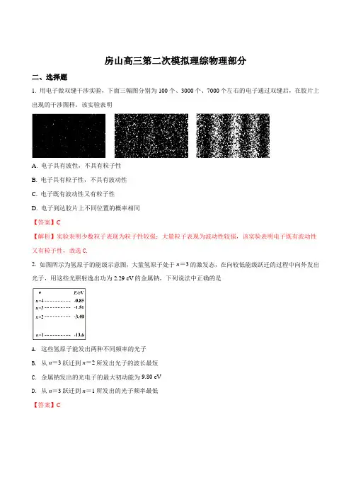 【全国区级联考】北京市房山区2018届高三第二次模拟物理试题(解析版)