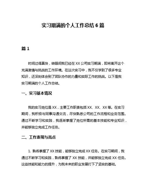 实习期满的个人工作总结6篇