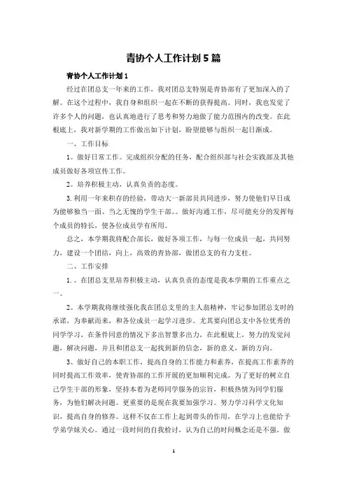 青协个人工作计划5篇