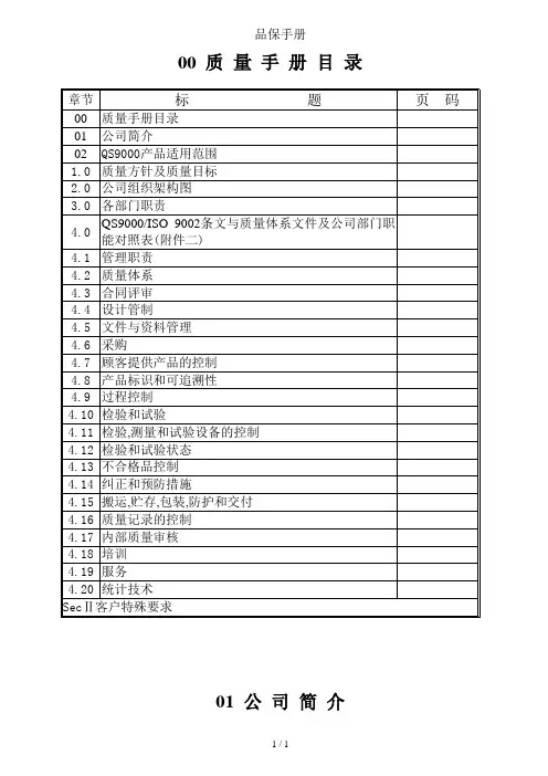 品保手册