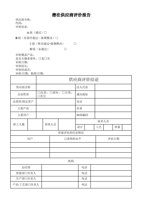 潜在供应商评价报告
