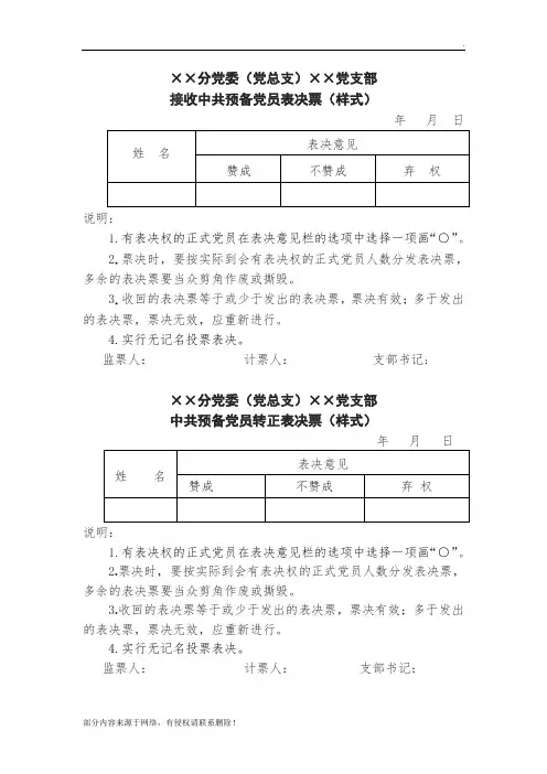 发展党员选票表