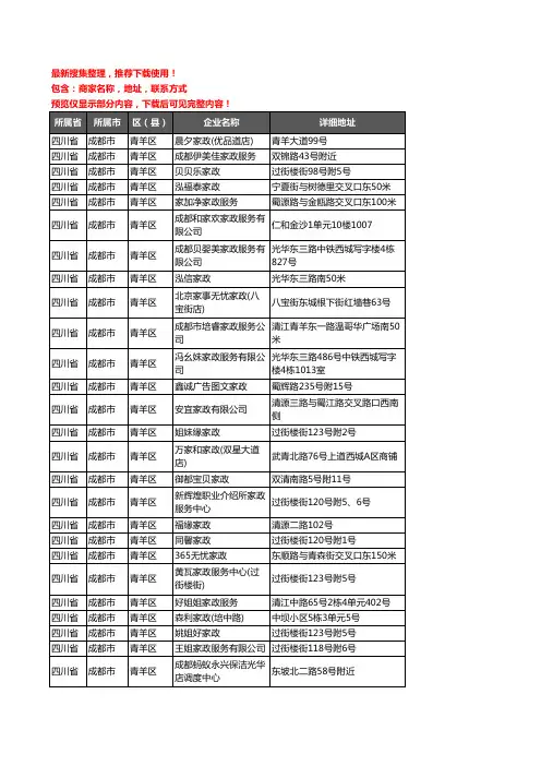 新版四川省成都市青羊区家政服务企业公司商家户名录单联系方式地址大全66家