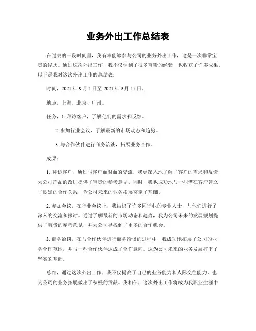 业务外出工作总结表
