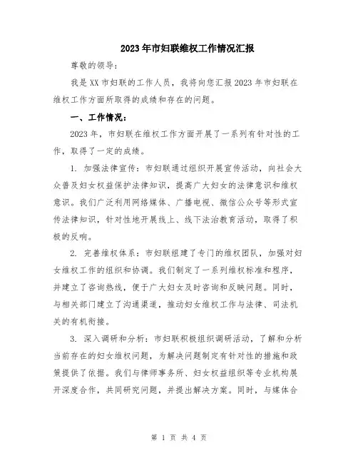 2023年市妇联维权工作情况汇报