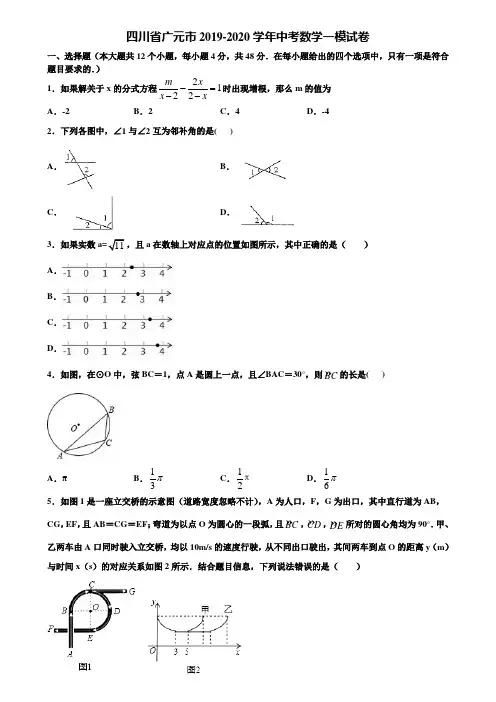 四川省广元市2019-2020学年中考数学一模试卷含解析