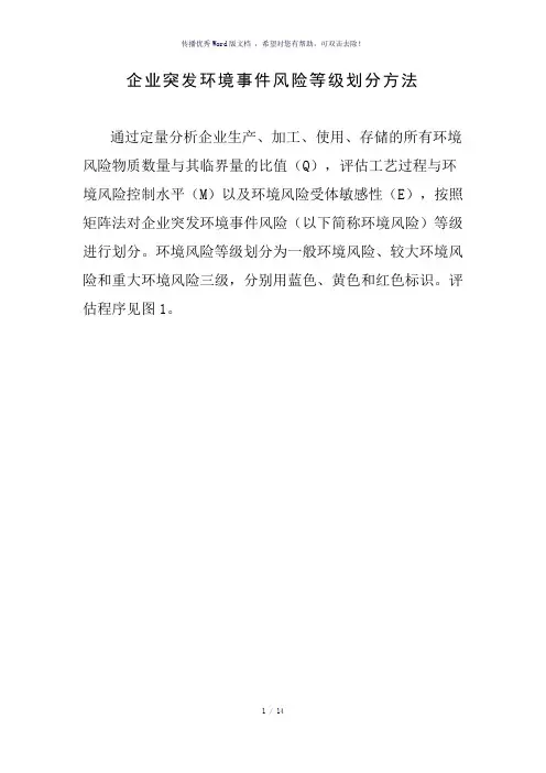 企业突发环境事件风险等级划分方法