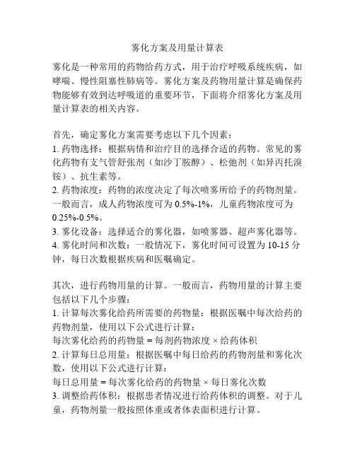 雾化方案及用量计算表